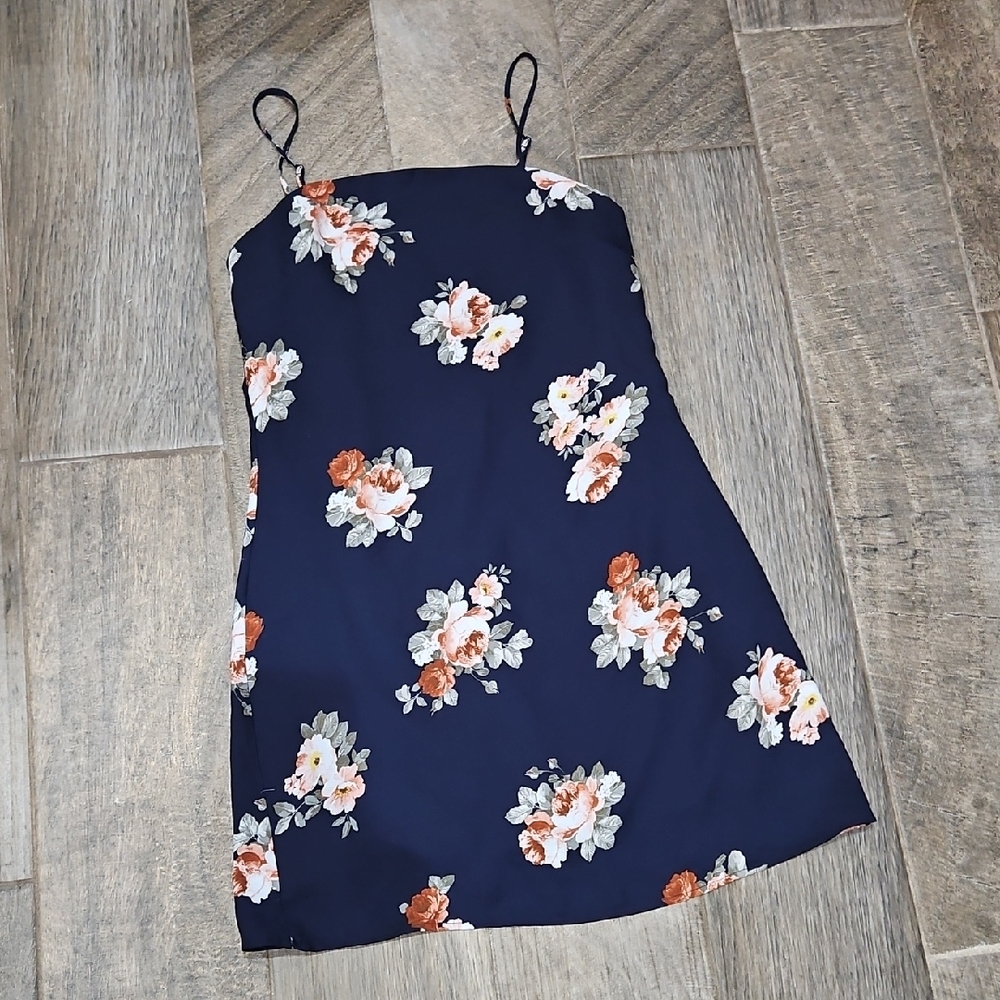 Navy Floral Spaghetti Strap Dress Size Small